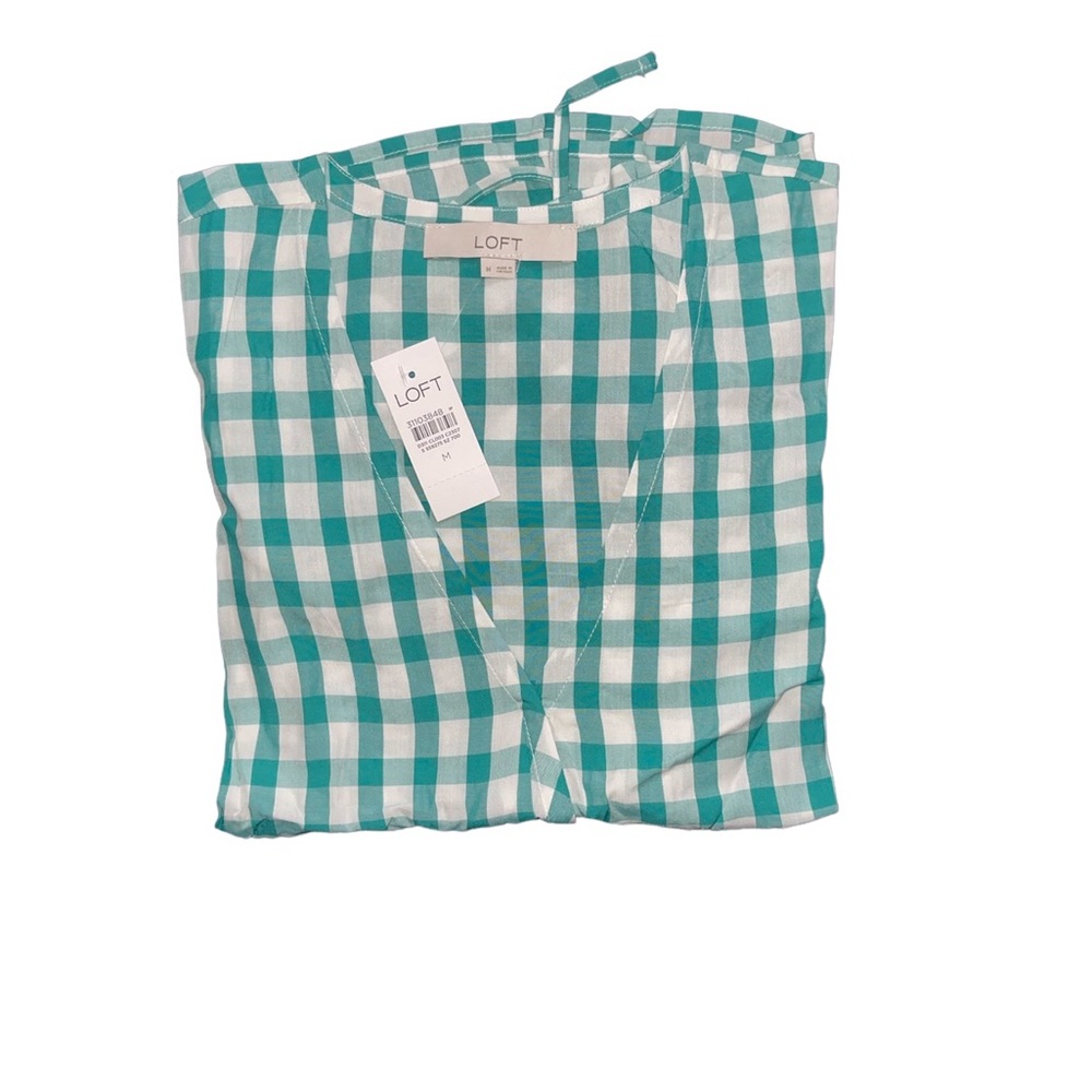 Loft Green and White Checkered Wrap Blouse - Picture 2 of 2